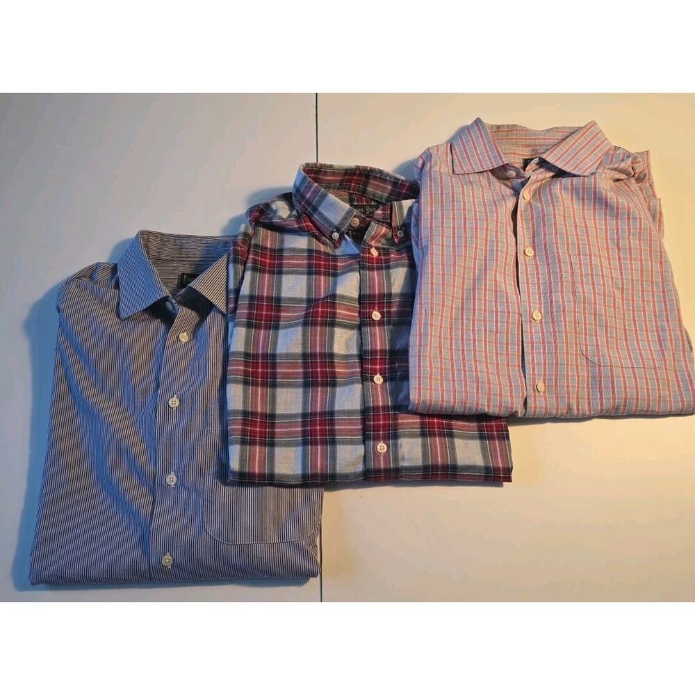 Gitman Bros Striped Plaid Dress Shirts Size Large Made in USA Lot of 3